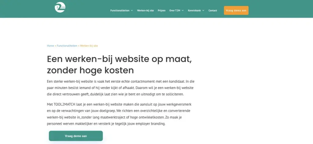 Productpagina Werken-bij site op tool2match.nl